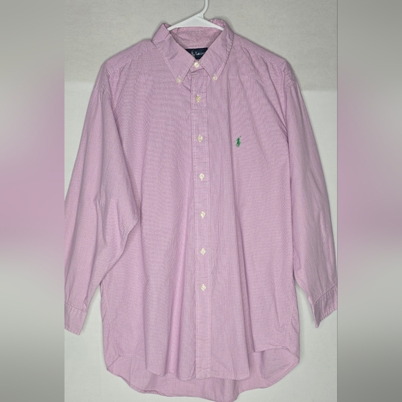 Polo Ralph Lauren Other - Ralph Lauren Dress Shirt Men 16.5 32/33 Purple Gingham Long Sleeve Green Pony